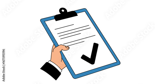 Business professional holding clipboard with checklist and approved mark demonstrating successful task completion and project management