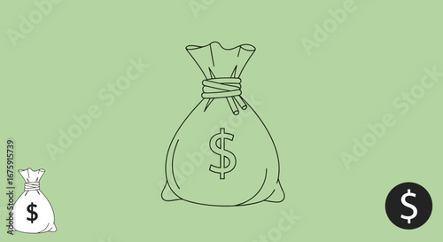 Illustration of a money bag with dollar sign symbolizing wealth and financial success