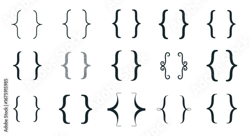 A collection of stylized braces and parentheses symbols used in typography and design elements