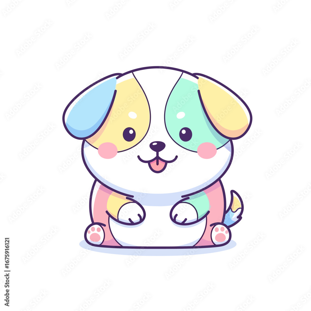 Fototapeta premium Cute Pastel Rainbow Puppy Cartoon Illustration with Happy Expression