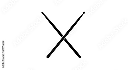 Crossed Pair of Black Wooden Drumsticks.