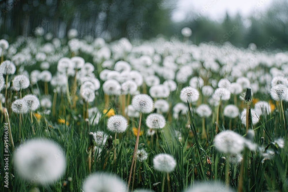 Fototapeta premium A field of dandelions in spring