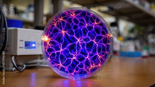 Glowing Neurons Display On Round Plate