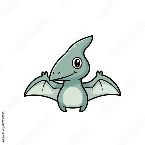 A cute baby pterodactyl dinosaur cartoon character smiling
