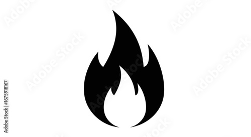 A simple black silhouette of a stylized fire flame, a classic icon for heat and energy.