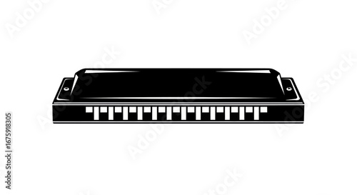 Black and Silver Harmonica Isolated on White Background.