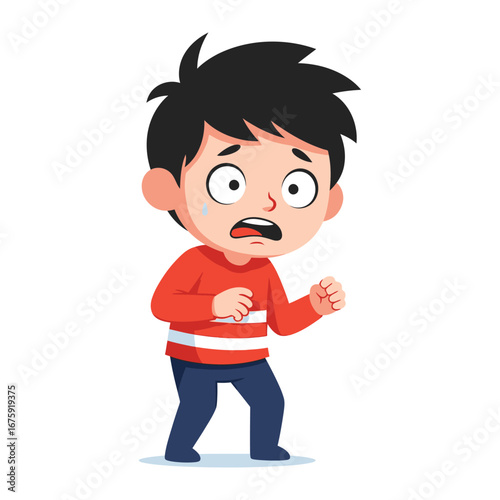Anxious Kid: Capturing a moment of unease, a young boy is portrayed in a state of worry or fear, his facial expression and body language conveying his emotional state.