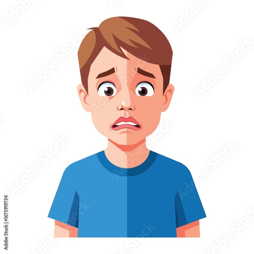 Anxious Boy's portrait: A young boy's face is captured in a high-definition illustration, displaying a range of emotions.