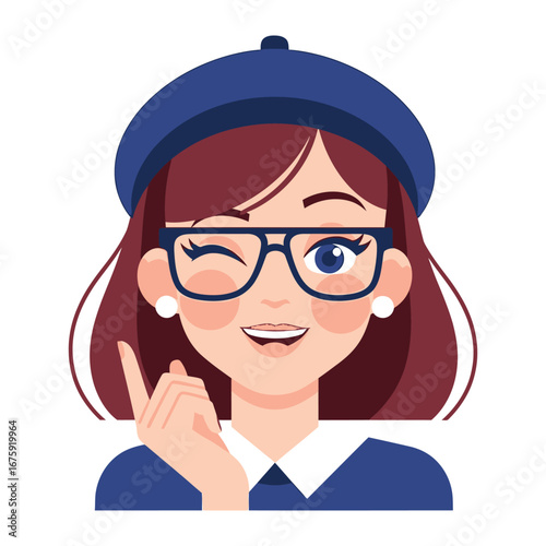 The girl wearing glasses and hat: A lively and dynamic illustration showcasing a young person confidently wearing a stylish hat and glasses.
