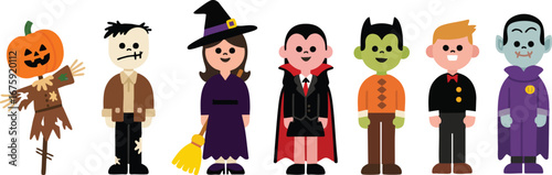 Adorable Halloween characters ready for trick or treat fun celebrate spooky season with friends and family