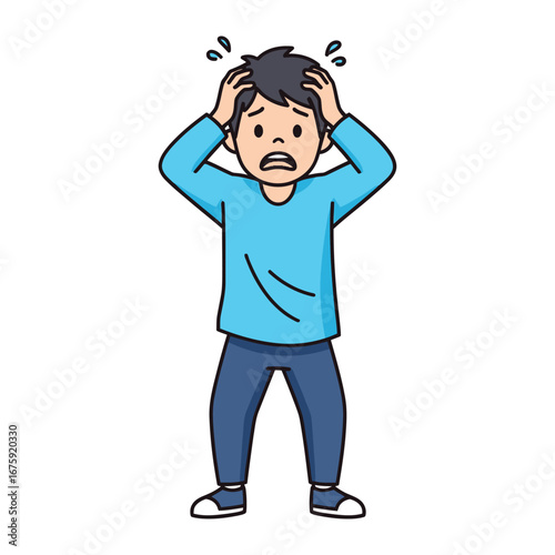 Anxious Mind: The cartoon illustration captures the internal turmoil of anxiety, depicting a person grappling with stress, worry, and the overwhelming feelings of fear in a moment of vulnerability.