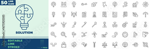 Solution Line Editable Icons set. Vector illustration in modern thin line style of Solution icons: solve, thinking, answer, etc