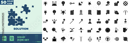 Solution Solid Editable Icons set. Vector illustration in modern thin solid style of Solution icons: alternative, idea, problem solving, etc