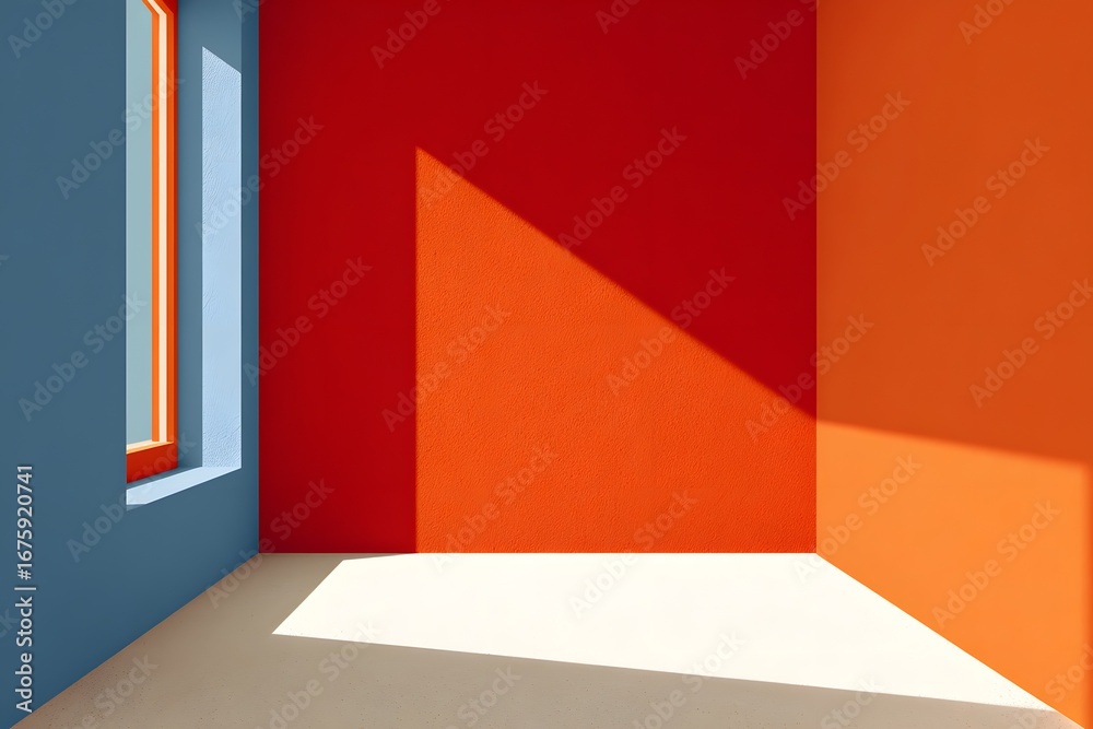 Obraz premium Blue red orange room with window and light interior