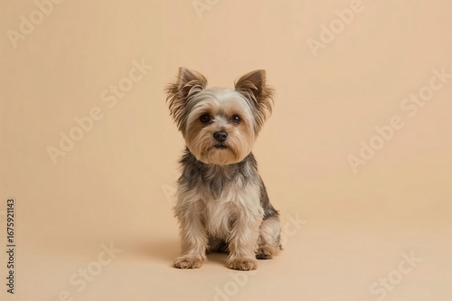 Studio Yorkshire Terrier portrait, beige background