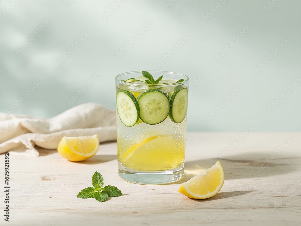 Fototapeta premium Refreshing Cucumber and Lemon Infused Water with Mint