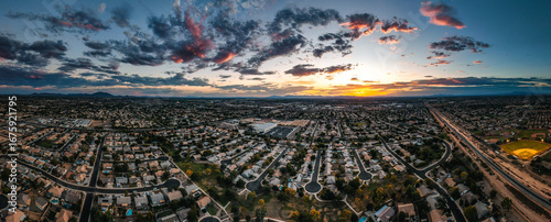 Aerial view of Gilbert, Arizona, at dusk. 