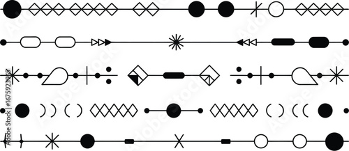 Vintage vector illustration of music icons set, a line art border of instruments and notes for social communication and art design