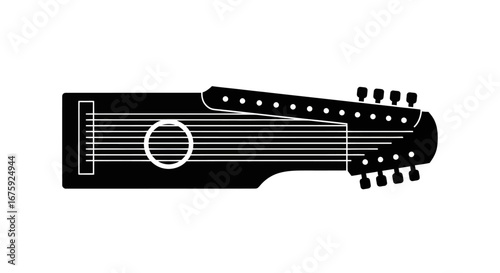 Monochrome Illustration of a Santoor, Indian Stringed Instrument.