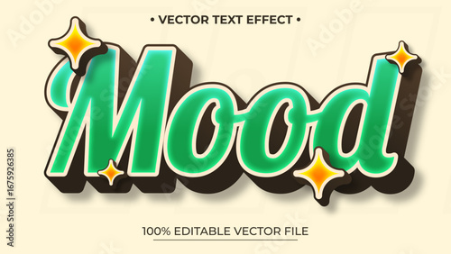 Retro Green "Mood" Text Effect with Brown Shadow and Yellow Star Accents