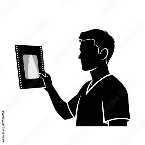 Professional doctor examining medical scan with focused concentration, conveying expertise and patient care