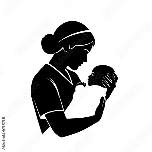 Gentle mother cradles newborn baby, a tender silhouette capturing pure love and precious bonding moments