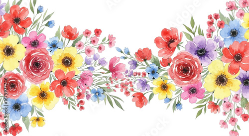 Elegant watercolor floral banner with vibrant blossoms for invitations and creative designs