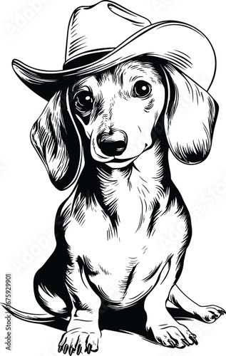Cowboy Dachshund Illustration Western Dachshund Weenie Dog Vector pet lovers and country-themed designs
