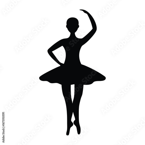 Silhouette of elegant ballerina dancer performing ballet dance in black tutu costume illustration