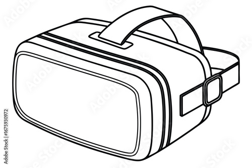Black Outline Drawing of a Virtual Reality VR Headset on White Background goggles