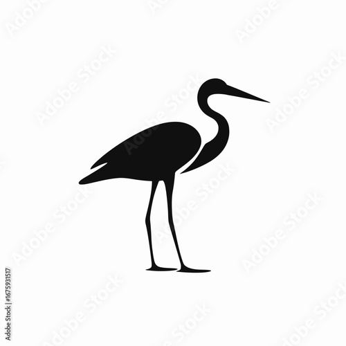 Elegant standing heron with slender legs and neck bird silhouette