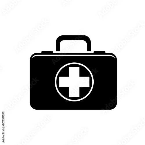 Modern first aid kit icon symbolizing emergency medical care and safety preparedness, essential for health and wellness.