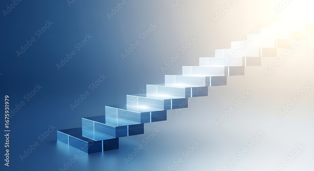 Futuristic Crystal Staircase Ascending Towards a Radiant Light of Success. Futuristic Crystal Staircase Ascending Towards a Radiant Light of Success.