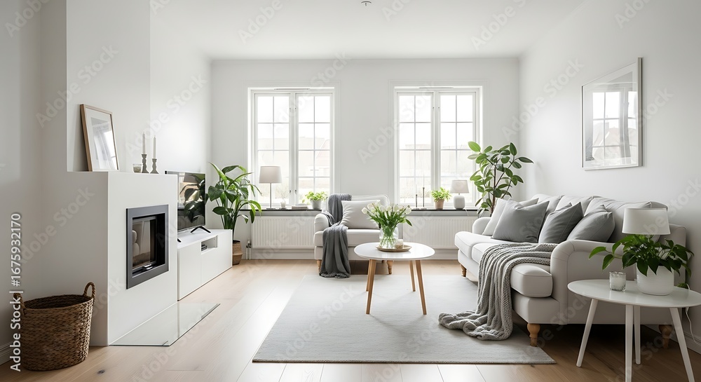 Fototapeta premium Minimalist Living Room with Natural Light and Plants.