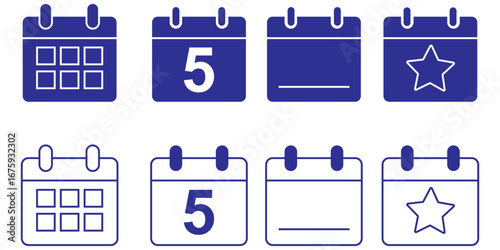 Calendar Icon set. Calendar line icon, vector symbol. Schedule and Date Symbol. Minimalist, Flat Calendar Icon for Events and Reminders. Vector illustration.