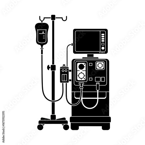 Modern medical dialysis machine silhouette for advanced healthcare and treatment innovation