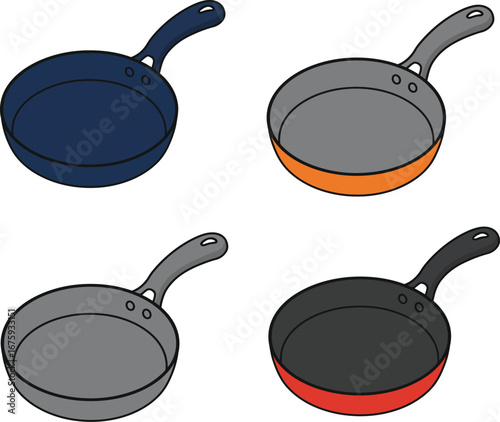Colorful Frying Pan Vector Set for Modern Kitchenware Design