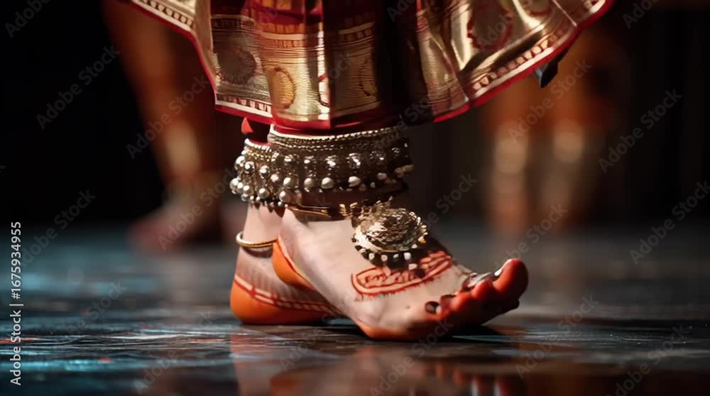 Feet of an Indian classical dancer with ghungroo