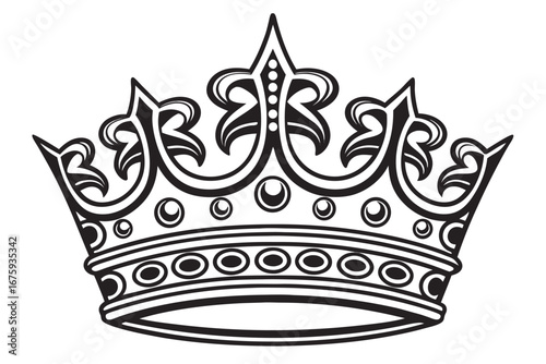 Ornate Black and White Crown Illustration with Intricate Details and Jewels royal king