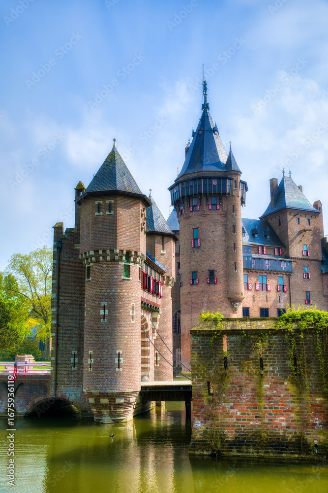 Obraz premium Detail of the Famous De Haar Castle outside Utrecht, Netherlands, Built in Gothic Revival Style