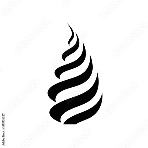 Abstract twisting curves creating a spiral teardrop form, bold vector silhouette