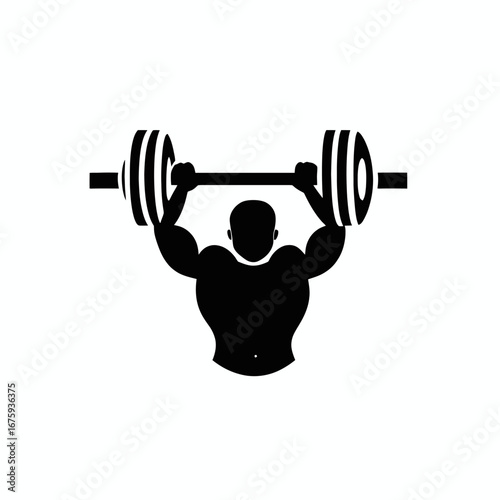 Powerful athlete lifting heavy barbell in minimalist monochrome graphic silhouette