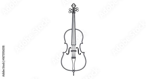 Line Drawing of a Classic Cello Instrument.