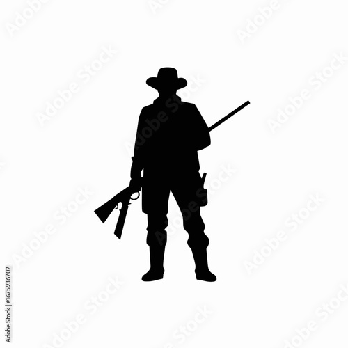 Man with rifle in black and white hunting hunter silhouette