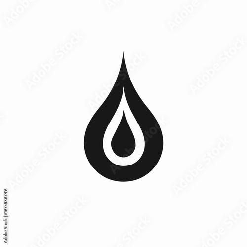 Minimalist nested raindrop representing purity and cleanliness, a simple black silhouette