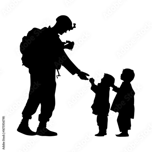soldiers and small children or father and son