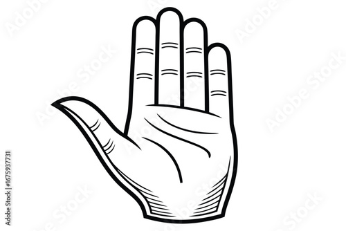 Stylized Black and White Hand Showing Five Fingers Raised Upwards palm open