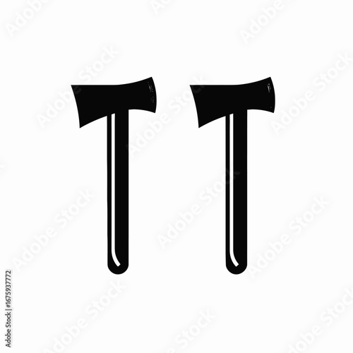 Two isolated cartoon lumberjack axe elements illustration in black silhouette