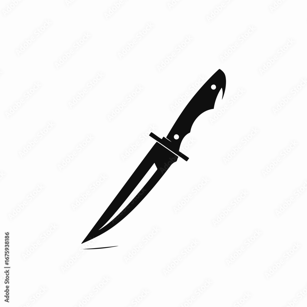 Obraz premium Menacing hunting knife with a sharp point in striking black silhouette