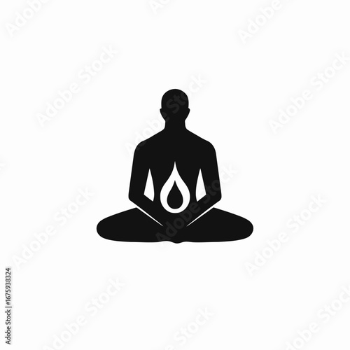 Contemplative meditative yoga pose human flame vector illustration graphic silhouette